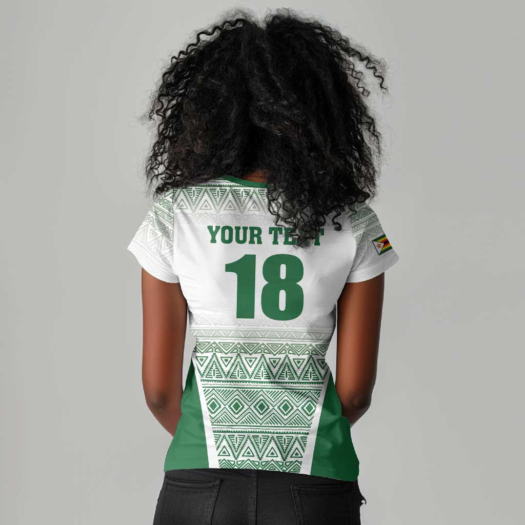 Custom Zimbabwe Sables Rugby Women V-Neck T-Shirt African Patterns - African Pride