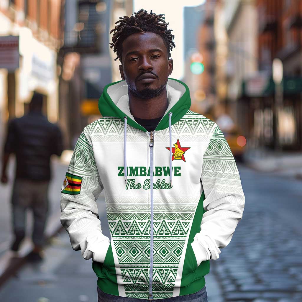 Custom Zimbabwe Sables Rugby Zip Hoodie African Patterns - African Pride