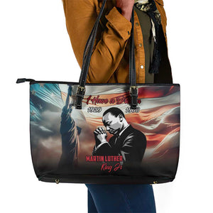 Happy MLK Day Leather Tote Bag Black Americans Leaders I Have a Dream