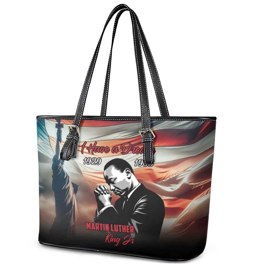 Happy MLK Day Leather Tote Bag Black Americans Leaders I Have a Dream