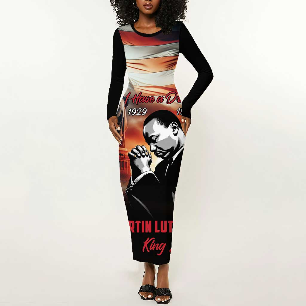 Happy MLK Day Long Sleeve Bodycon Dress Black Americans Leaders I Have a Dream LT18