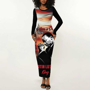 Happy MLK Day Long Sleeve Bodycon Dress Black Americans Leaders I Have a Dream LT18