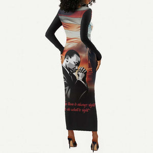 Happy MLK Day Long Sleeve Bodycon Dress Black Americans Leaders I Have a Dream LT18