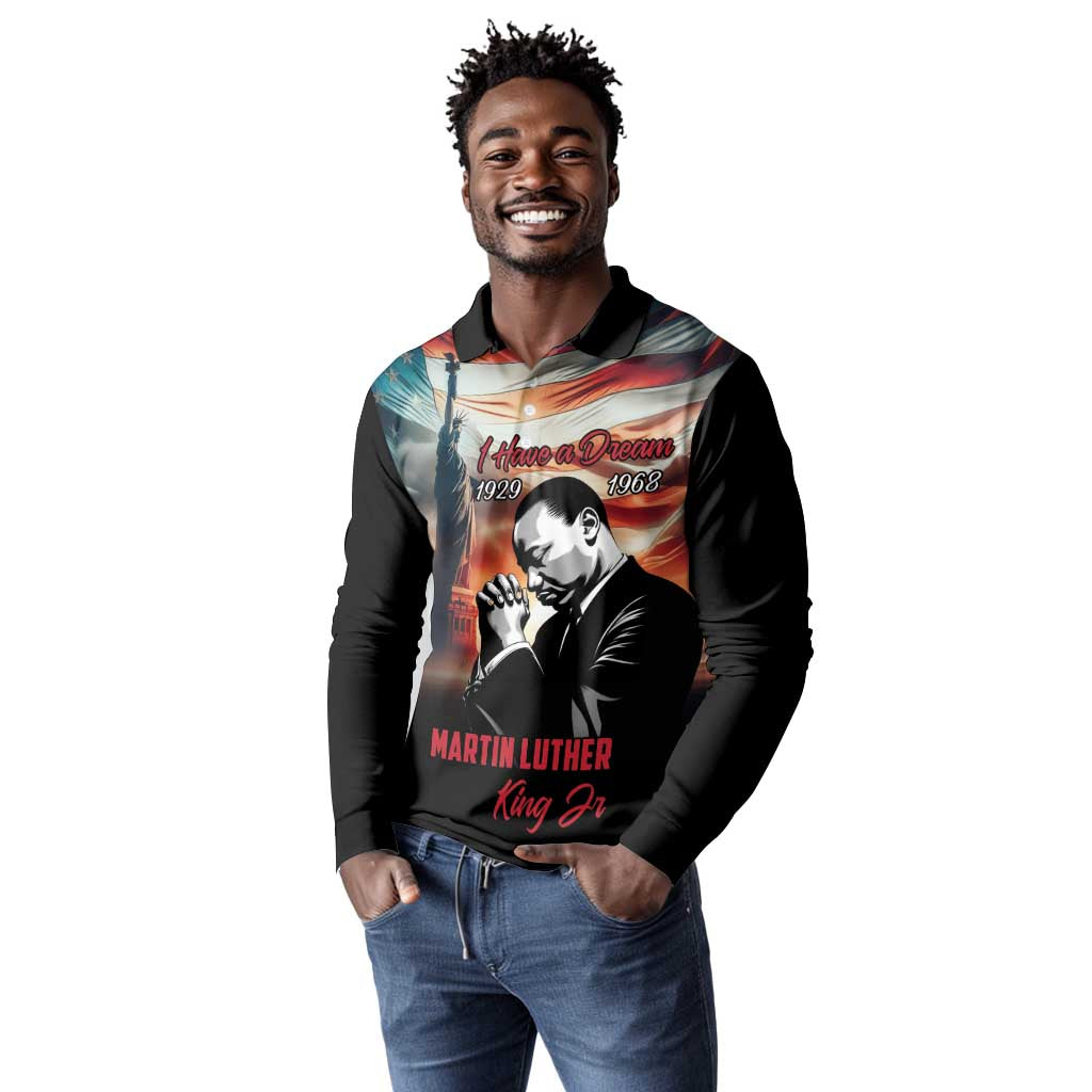Happy MLK Day Long Sleeve Polo Shirt Black Americans Leaders I Have a Dream