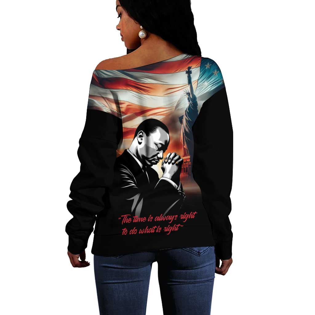 Happy MLK Day Off Shoulder Sweater Black Americans Leaders I Have a Dream
