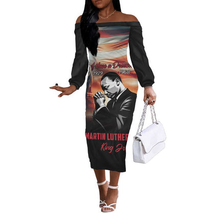Happy MLK Day Off The Shoulder Long Sleeve Dress Black Americans Leaders I Have a Dream
