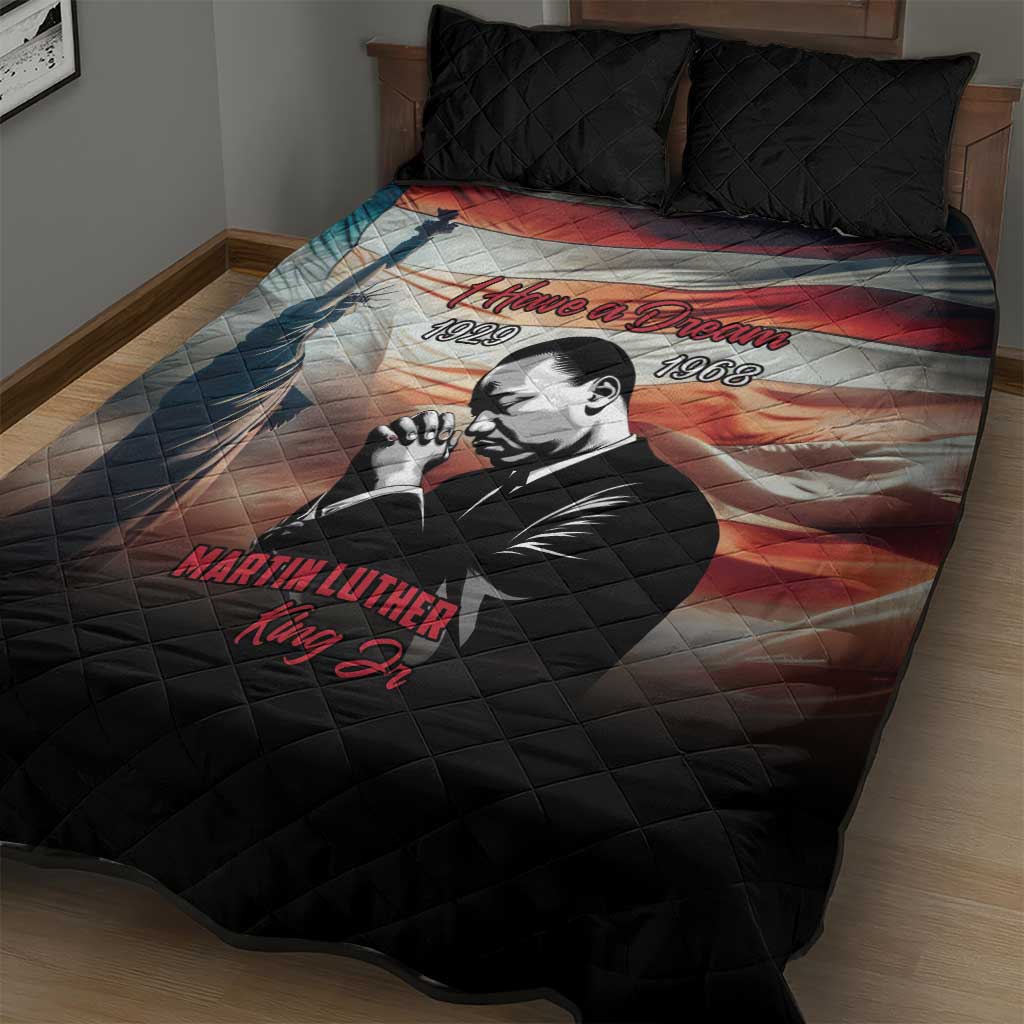 Happy MLK Day Quilt Bed Set Black Americans Leaders I Have a Dream