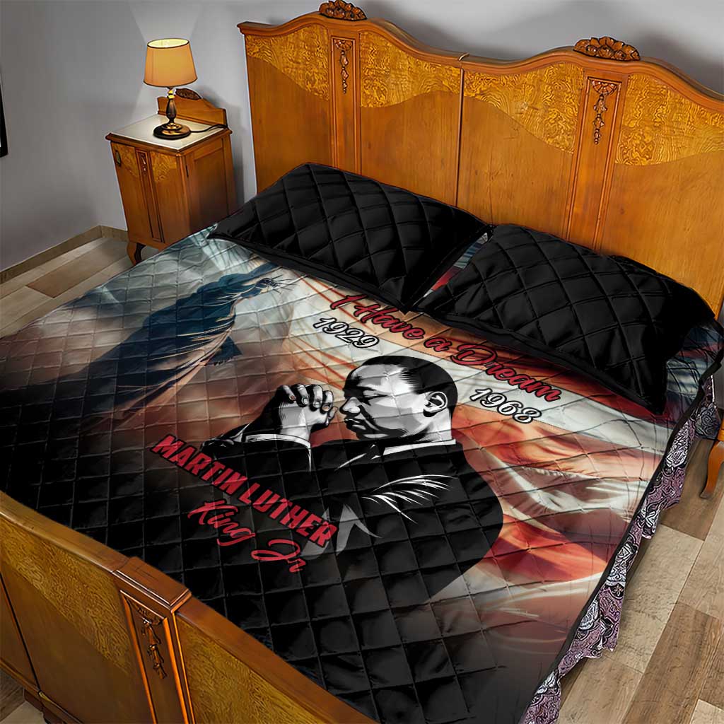 Happy MLK Day Quilt Bed Set Black Americans Leaders I Have a Dream