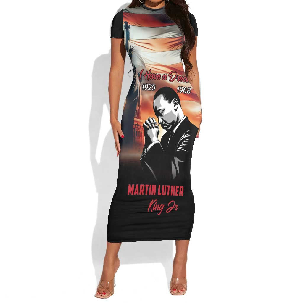 Happy MLK Day Short Sleeve Bodycon Dress Black Americans Leaders I Have a Dream LT18