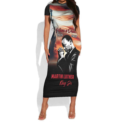 Happy MLK Day Short Sleeve Bodycon Dress Black Americans Leaders I Have a Dream LT18