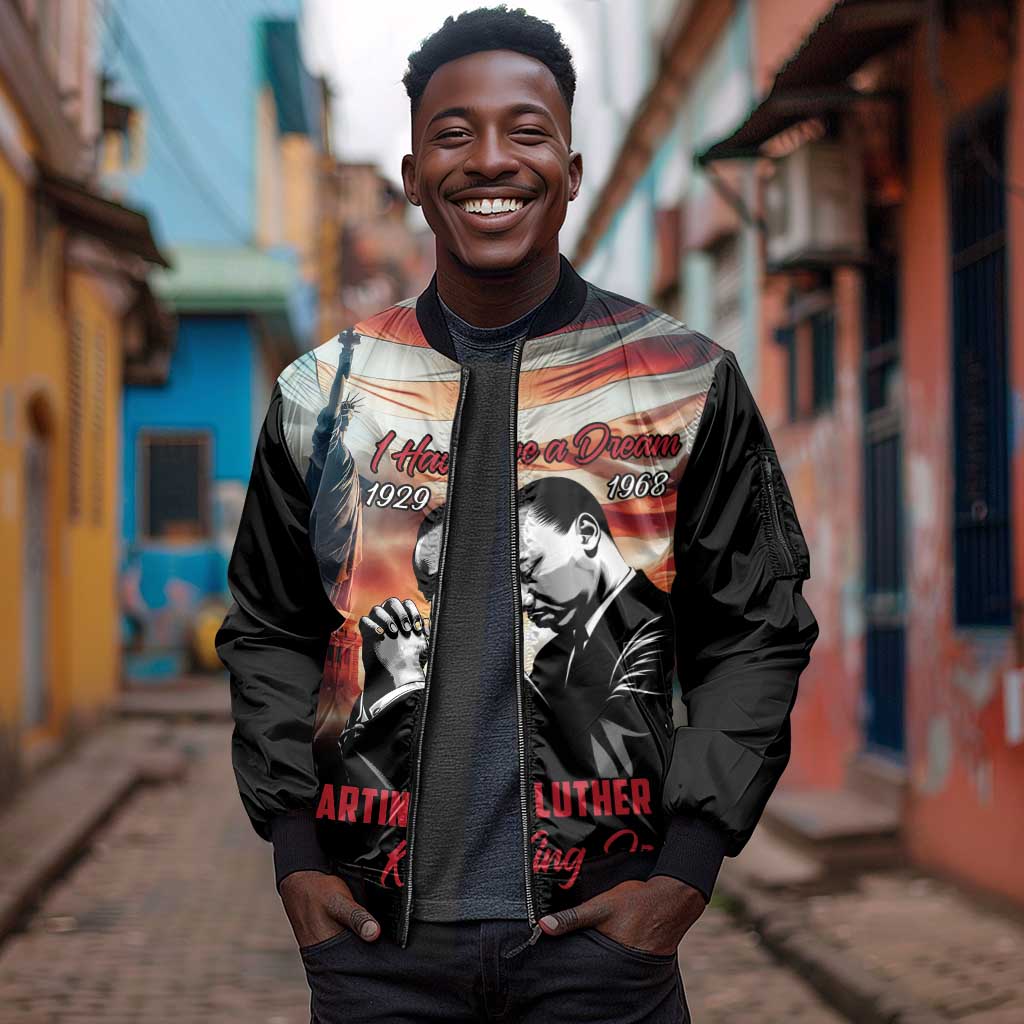 Happy MLK Day Sleeve Zip Bomber Jacket Black Americans Leaders I Have a Dream