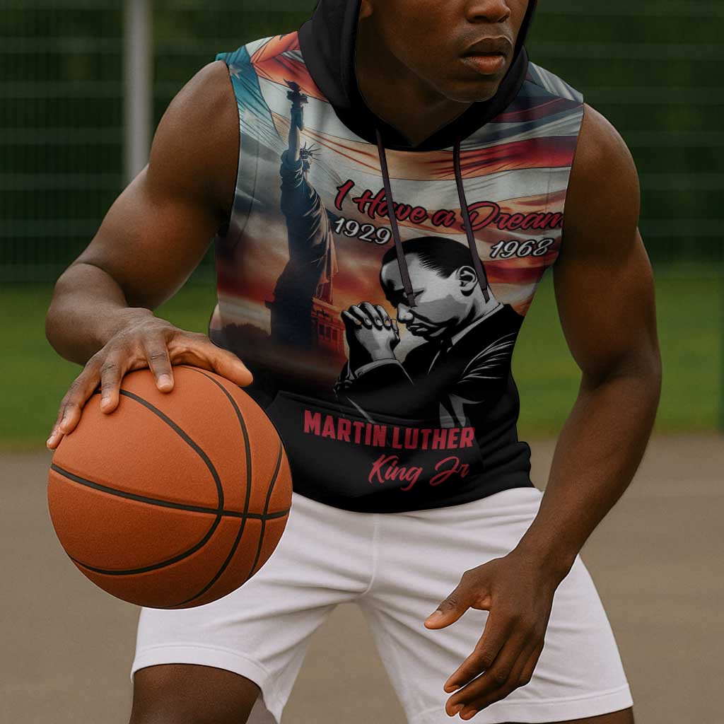 Happy MLK Day Sleeveless Hoodie Black Americans Leaders I Have a Dream - African Pride