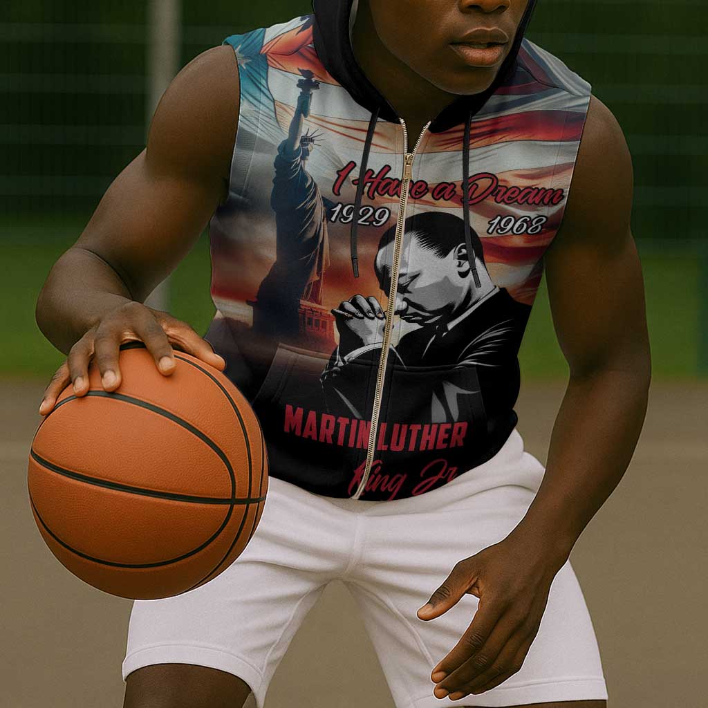 Happy MLK Day Sleeveless Zip Hoodie Black Americans Leaders I Have a Dream - African Pride