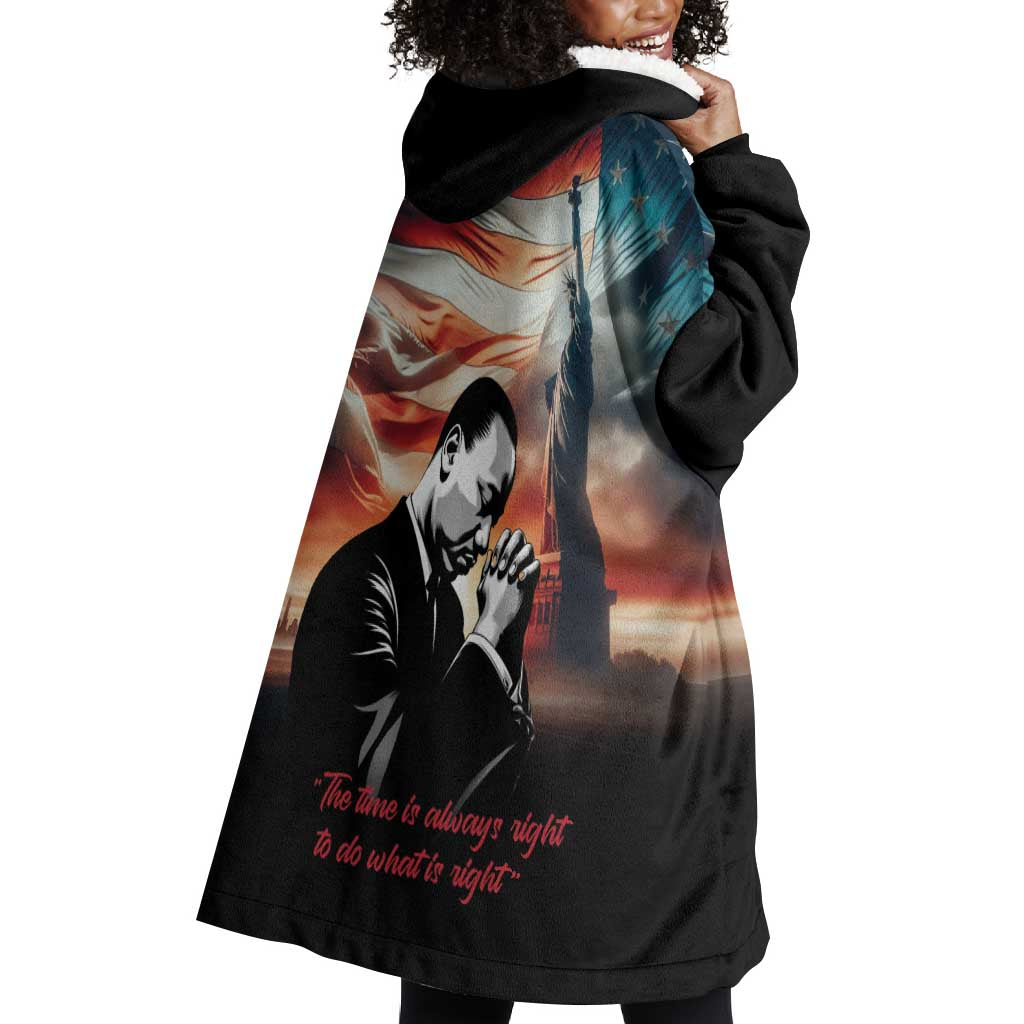 Happy MLK Day Wearable Blanket Hoodie Black Americans Leaders I Have a Dream