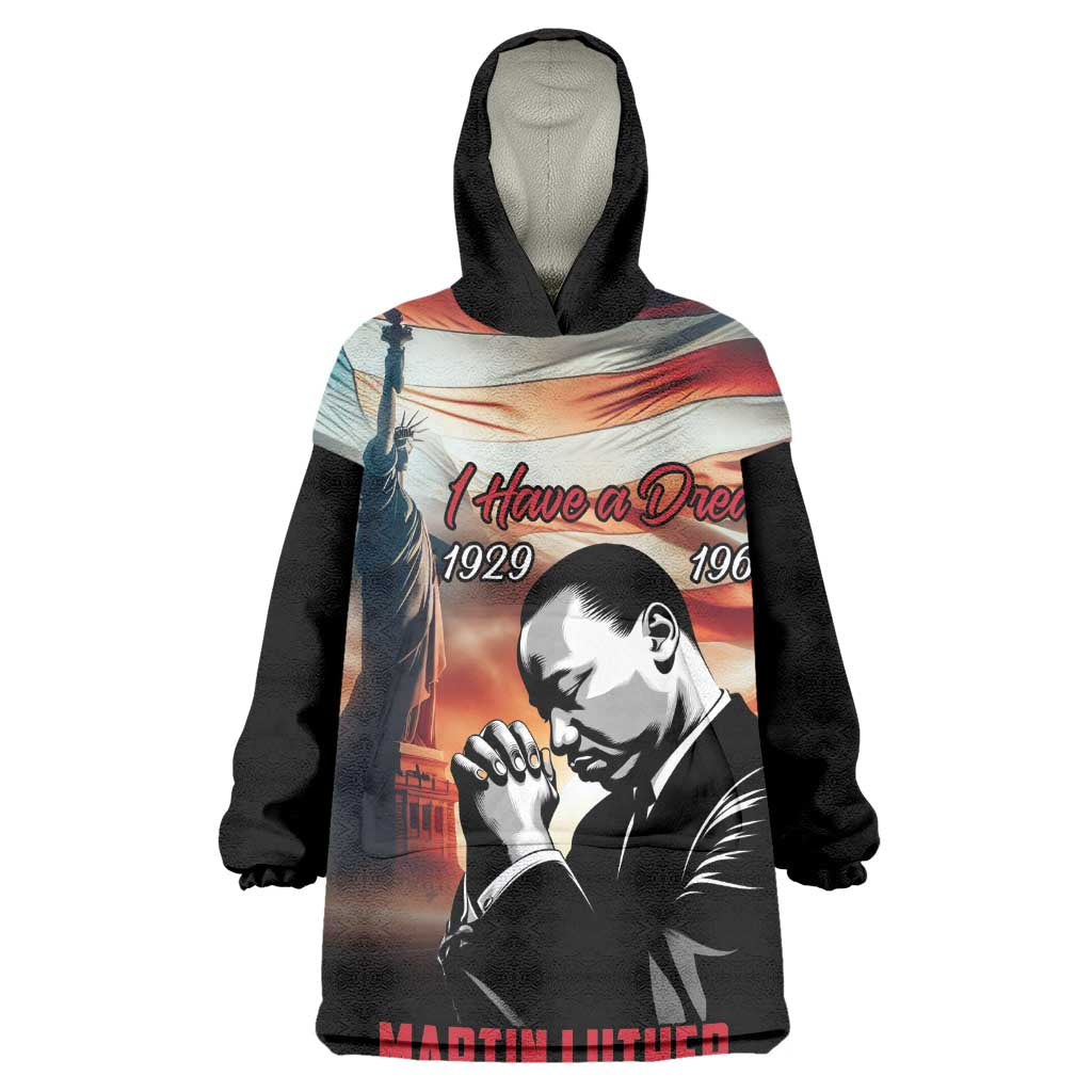 Happy MLK Day Wearable Blanket Hoodie Black Americans Leaders I Have a Dream
