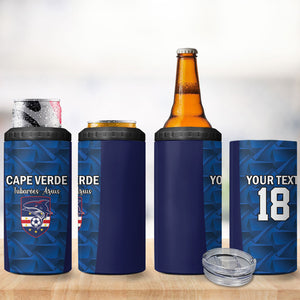 Custom Cape Verde Football 2026 4 in 1 Can Cooler Tumbler Atlantic Blue Sharks Heritage