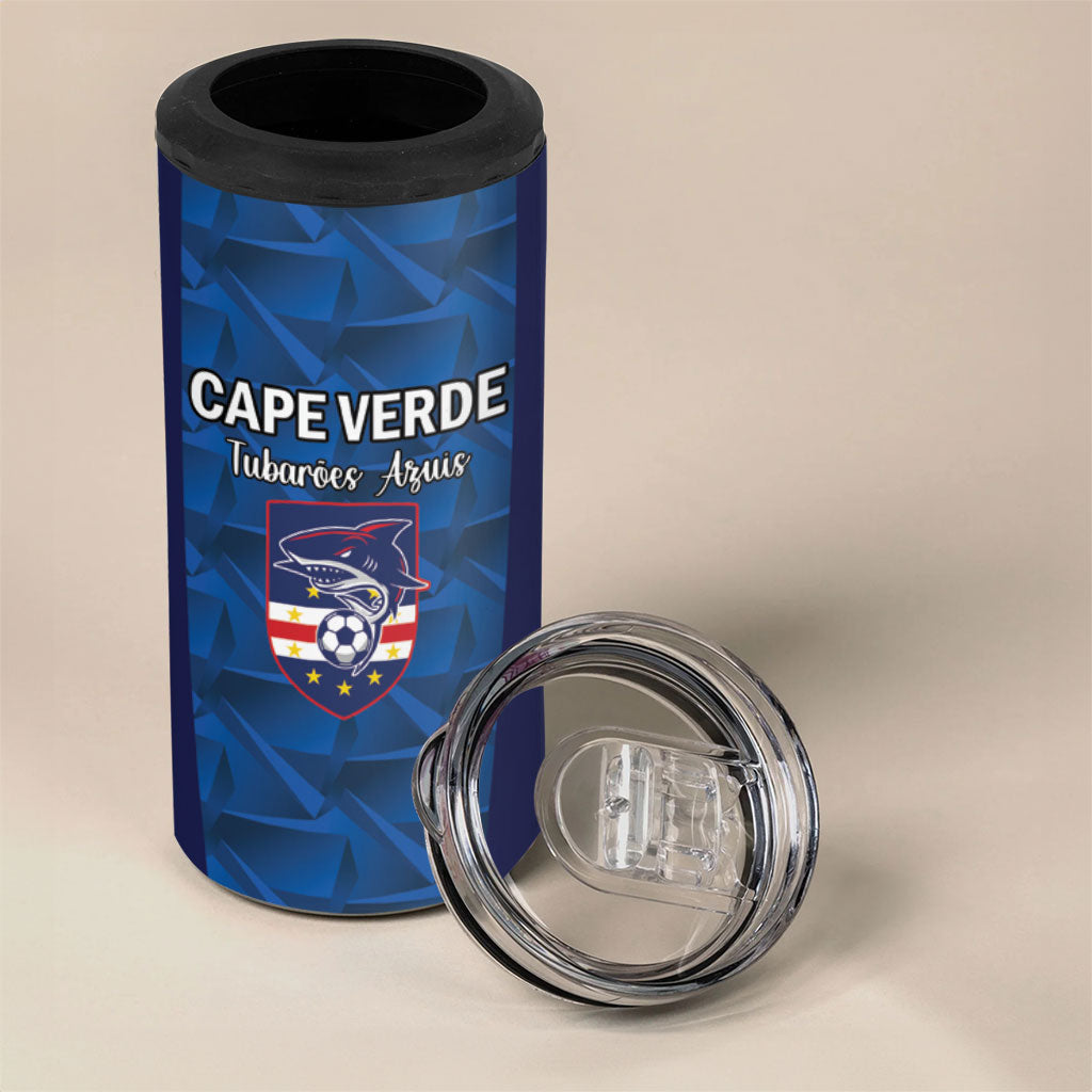 Custom Cape Verde Football 2026 4 in 1 Can Cooler Tumbler Atlantic Blue Sharks Heritage