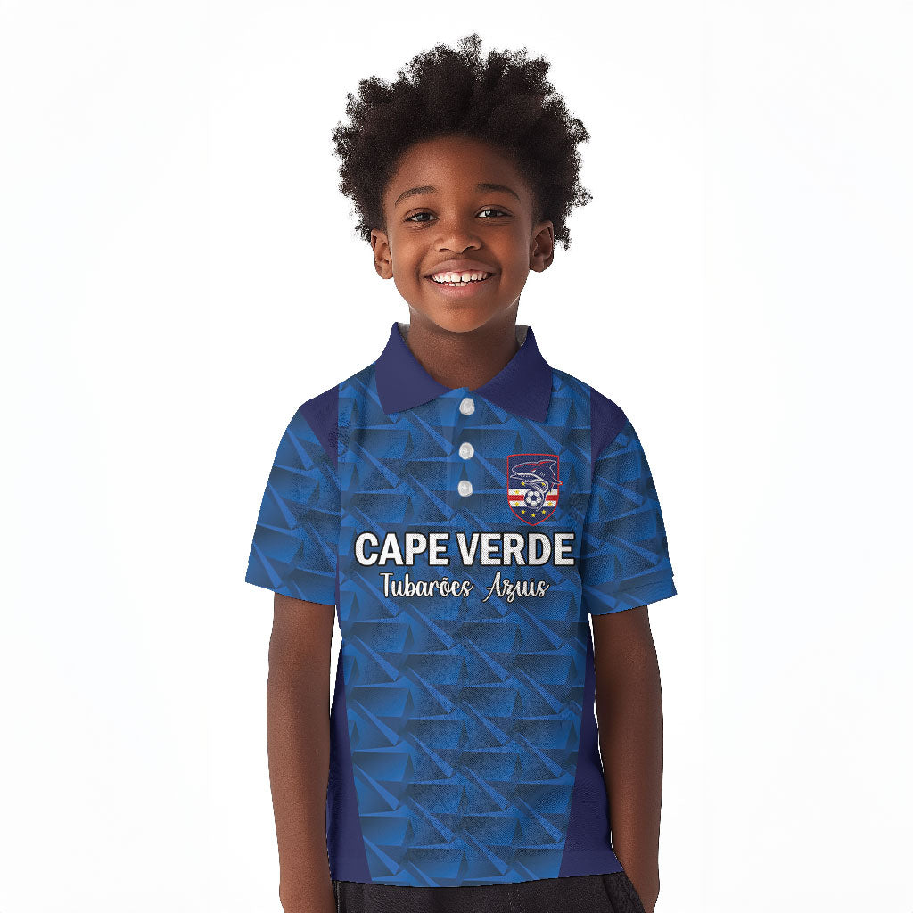 Custom Cape Verde Football 2026 Kid Polo Shirt Atlantic Blue Sharks Heritage