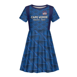 Custom Cape Verde Football 2026 Kid Short Sleeve Dress Atlantic Blue Sharks Heritage