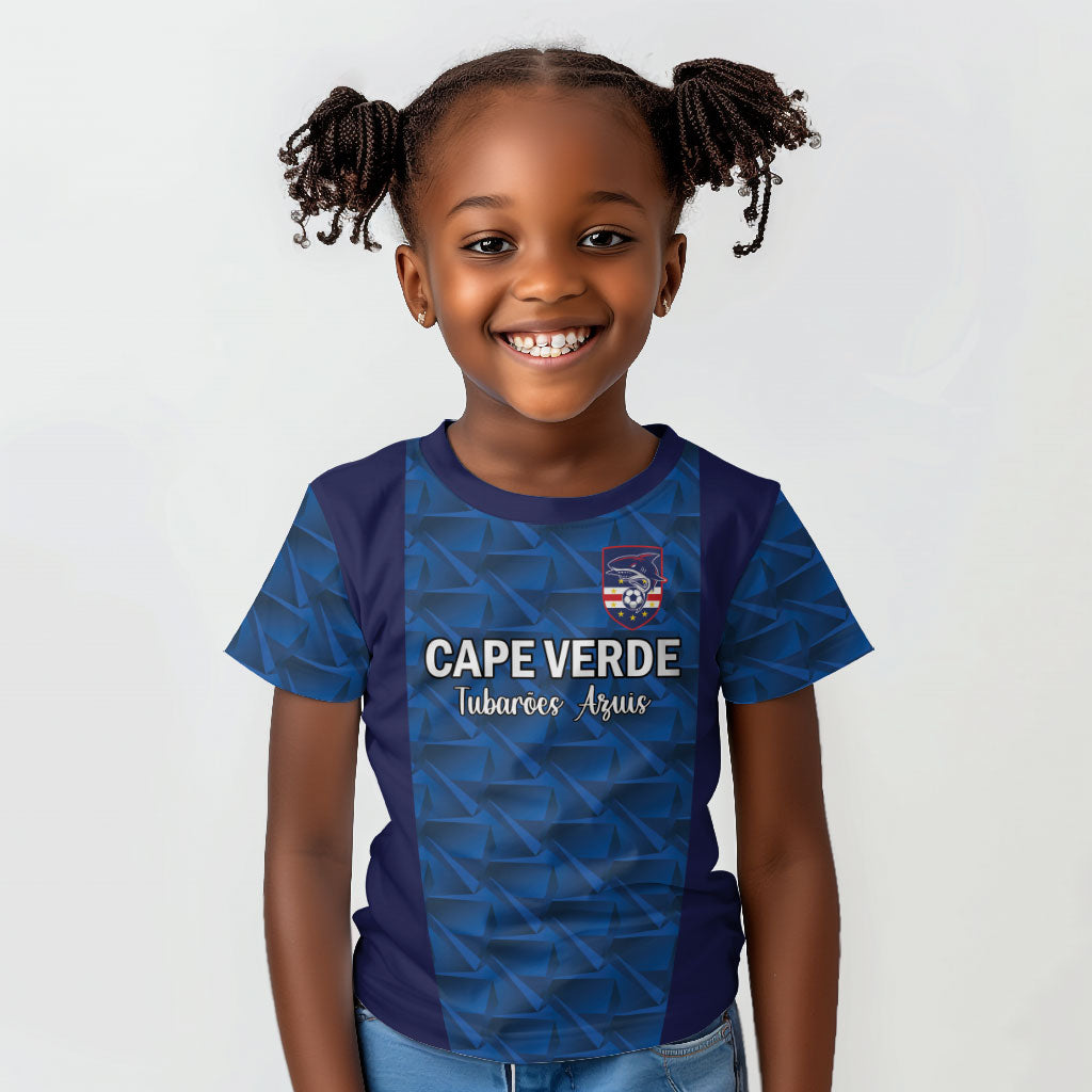 Custom Cape Verde Football 2026 Kid T shirt Atlantic Blue Sharks Heritage