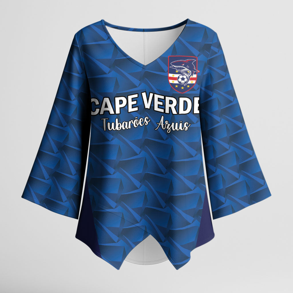 Custom Cape Verde Football 2026 Kimono Sleeve Blouse Atlantic Blue Sharks Heritage