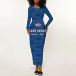Custom Cape Verde Football 2026 Long Sleeve Bodycon Dress Atlantic Blue Sharks Heritage