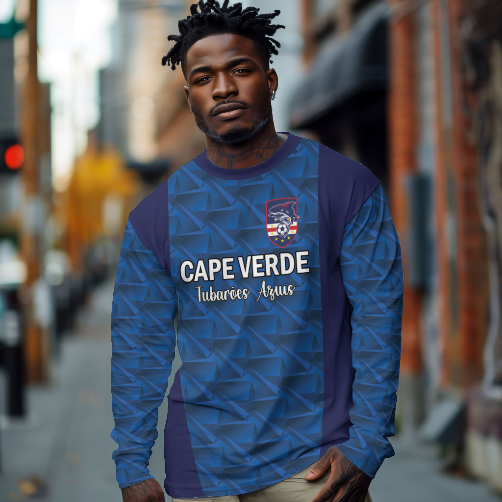 Custom Cape Verde Football 2026 Long Sleeve Shirt Atlantic Blue Sharks Heritage