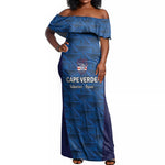 Custom Cape Verde Football 2026 Off Shoulder Maxi Dress Atlantic Blue Sharks Heritage