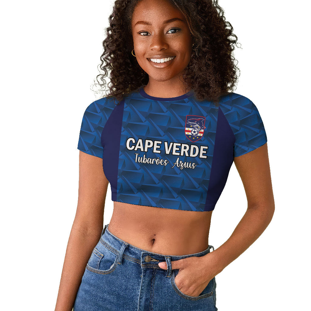Custom Cape Verde Football 2026 Raglan Cropped T shirt Atlantic Blue Sharks Heritage