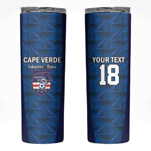 Custom Cape Verde Football 2026 Skinny Tumbler Atlantic Blue Sharks Heritage