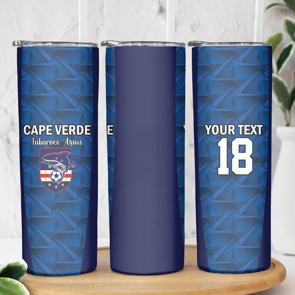 Custom Cape Verde Football 2026 Skinny Tumbler Atlantic Blue Sharks Heritage