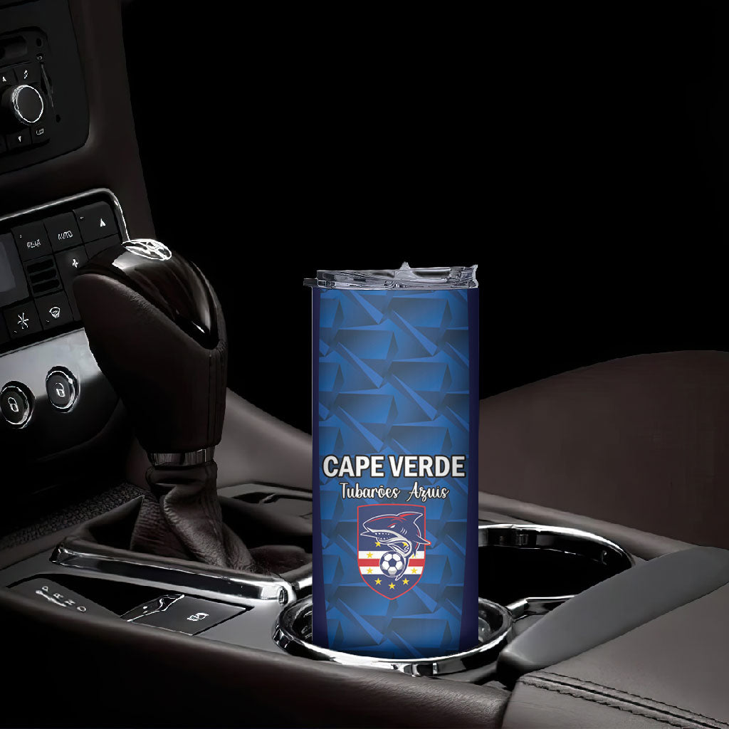 Custom Cape Verde Football 2026 Skinny Tumbler Atlantic Blue Sharks Heritage