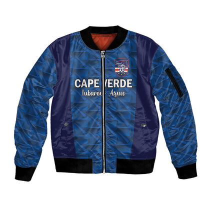 Custom Cape Verde Football 2026 Sleeve Zip Bomber Jacket Atlantic Blue Sharks Heritage