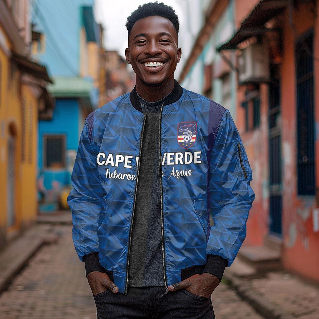 Custom Cape Verde Football 2026 Sleeve Zip Bomber Jacket Atlantic Blue Sharks Heritage