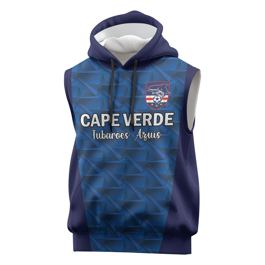 Custom Cape Verde Football 2026 Sleeveless Hoodie Atlantic Blue Sharks Heritage