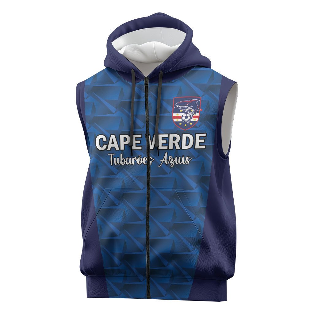 Custom Cape Verde Football 2026 Sleeveless Zip Hoodie Atlantic Blue Sharks Heritage