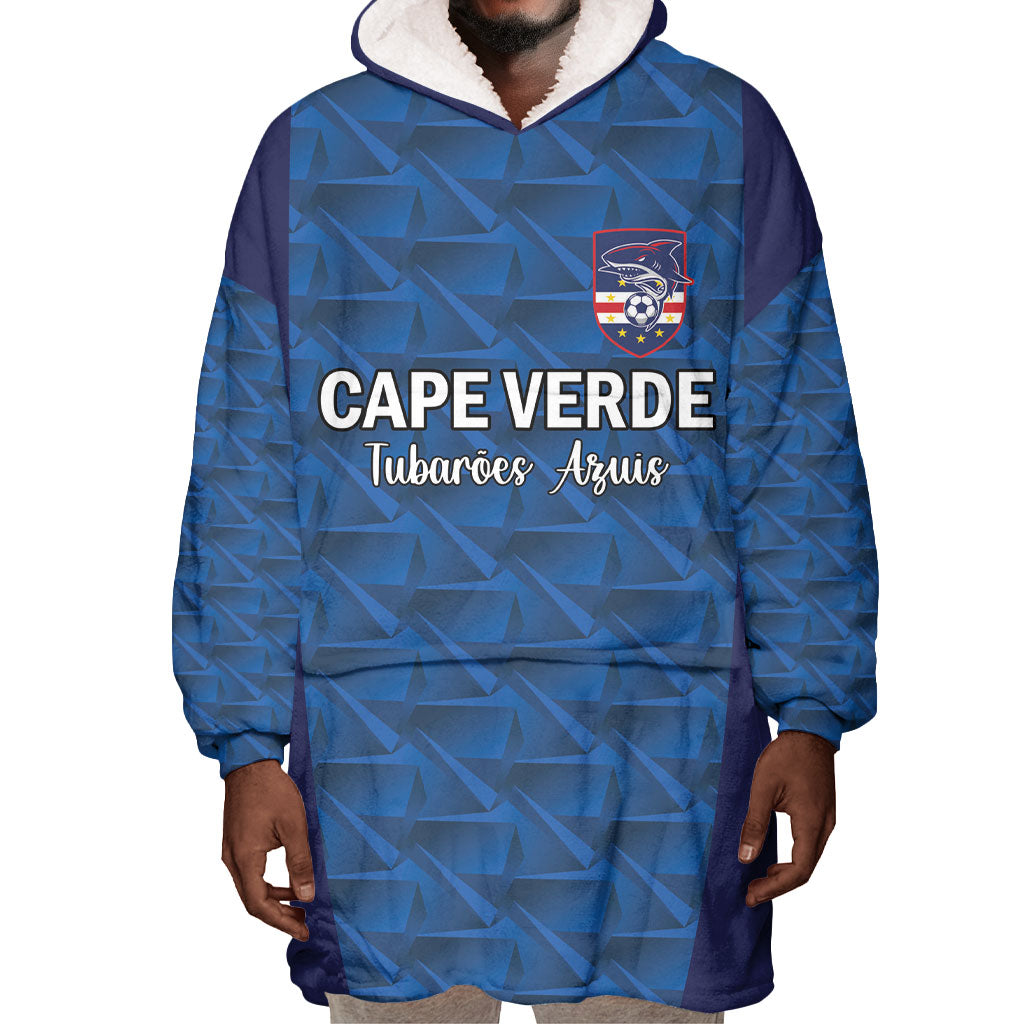 Custom Cape Verde Football 2026 Wearable Blanket Hoodie Atlantic Blue Sharks Heritage