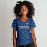 Custom Cape Verde Football 2026 Women V-Neck T-Shirt Atlantic Blue Sharks Heritage