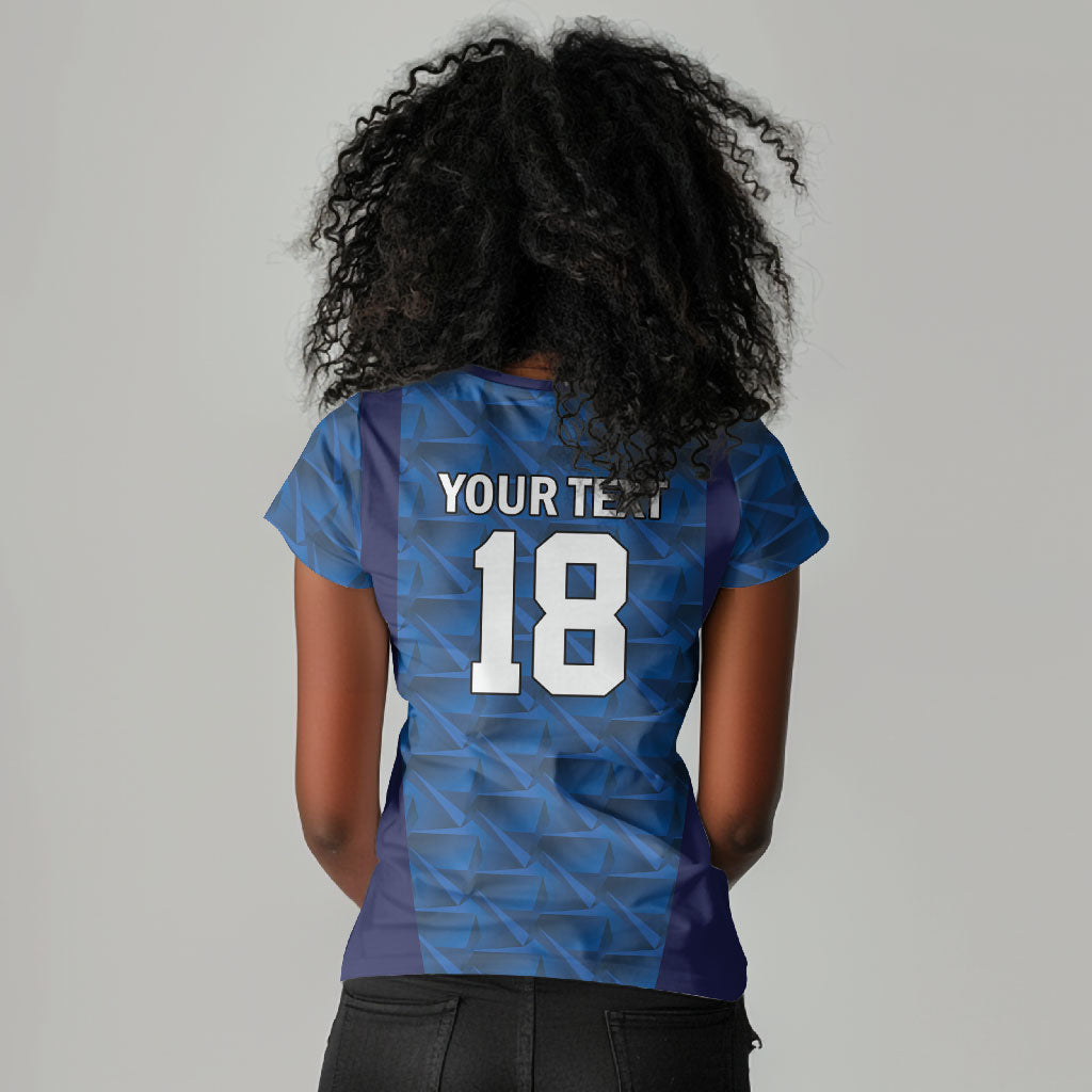 Custom Cape Verde Football 2026 Women V-Neck T-Shirt Atlantic Blue Sharks Heritage