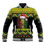 Black Jamaican Christmas Baseball Jacket Reggae Lion With Kente Pattern
