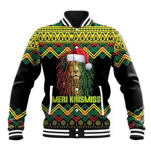 Black Jamaican Christmas Baseball Jacket Reggae Lion With Kente Pattern