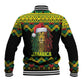 Black Jamaican Christmas Baseball Jacket Reggae Lion With Kente Pattern