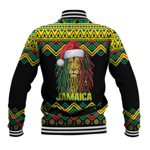 Black Jamaican Christmas Baseball Jacket Reggae Lion With Kente Pattern