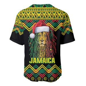Black Jamaican Christmas Baseball Jersey Reggae Lion With Kente Pattern