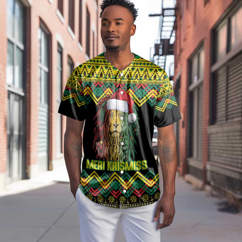 Black Jamaican Christmas Baseball Jersey Reggae Lion With Kente Pattern