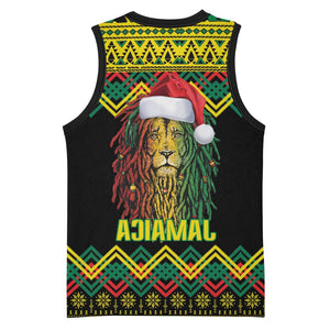 Black Jamaican Christmas Basketball Jersey Reggae Lion With Kente Pattern - African Pride