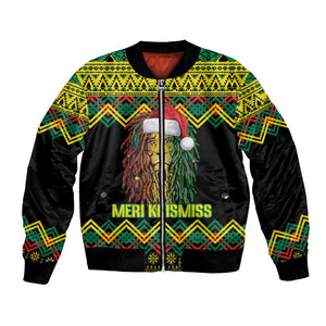 Black Jamaican Christmas Bomber Jacket Reggae Lion With Kente Pattern