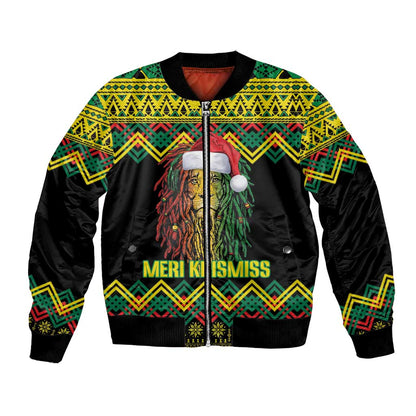 Black Jamaican Christmas Bomber Jacket Reggae Lion With Kente Pattern