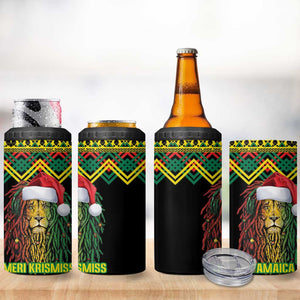 Black Jamaican Christmas 4 in 1 Can Cooler Tumbler Reggae Lion With Kente Pattern