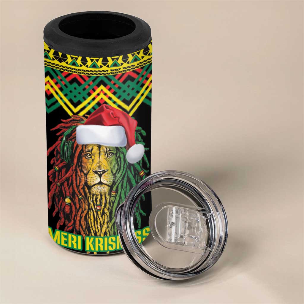 Black Jamaican Christmas 4 in 1 Can Cooler Tumbler Reggae Lion With Kente Pattern